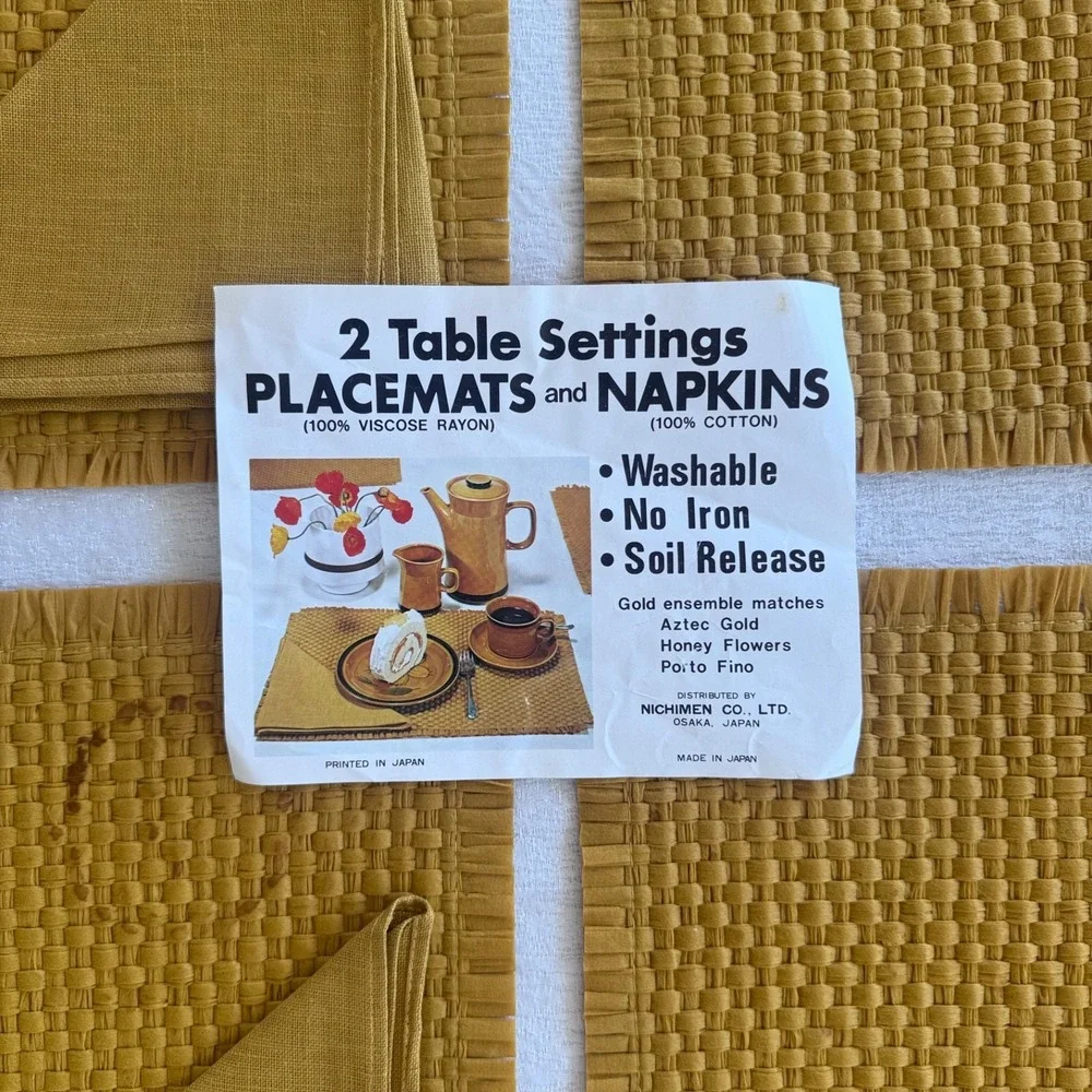8pc‎ Vintage Japanese MCM Woven Placemats Napkins Set 4 Mustard Gold